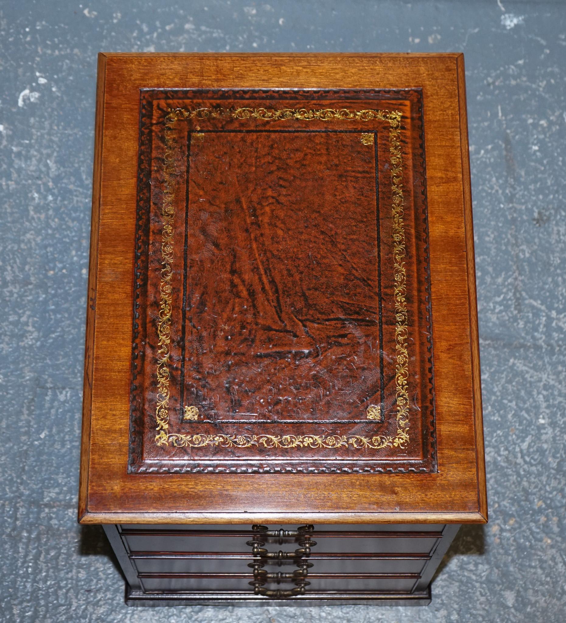 GOLD EMBOSSED BROWN LEATHER TOP FILLING CABiNET - MATCHING DESK AVAILABLE For Sale 2