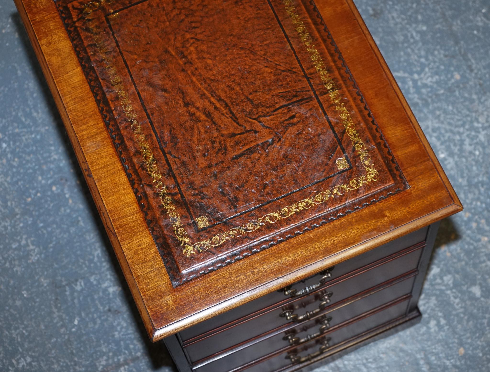 GOLD EMBOSSED BROWN LEATHER TOP FILLING CABiNET - MATCHING DESK AVAILABLE For Sale 4