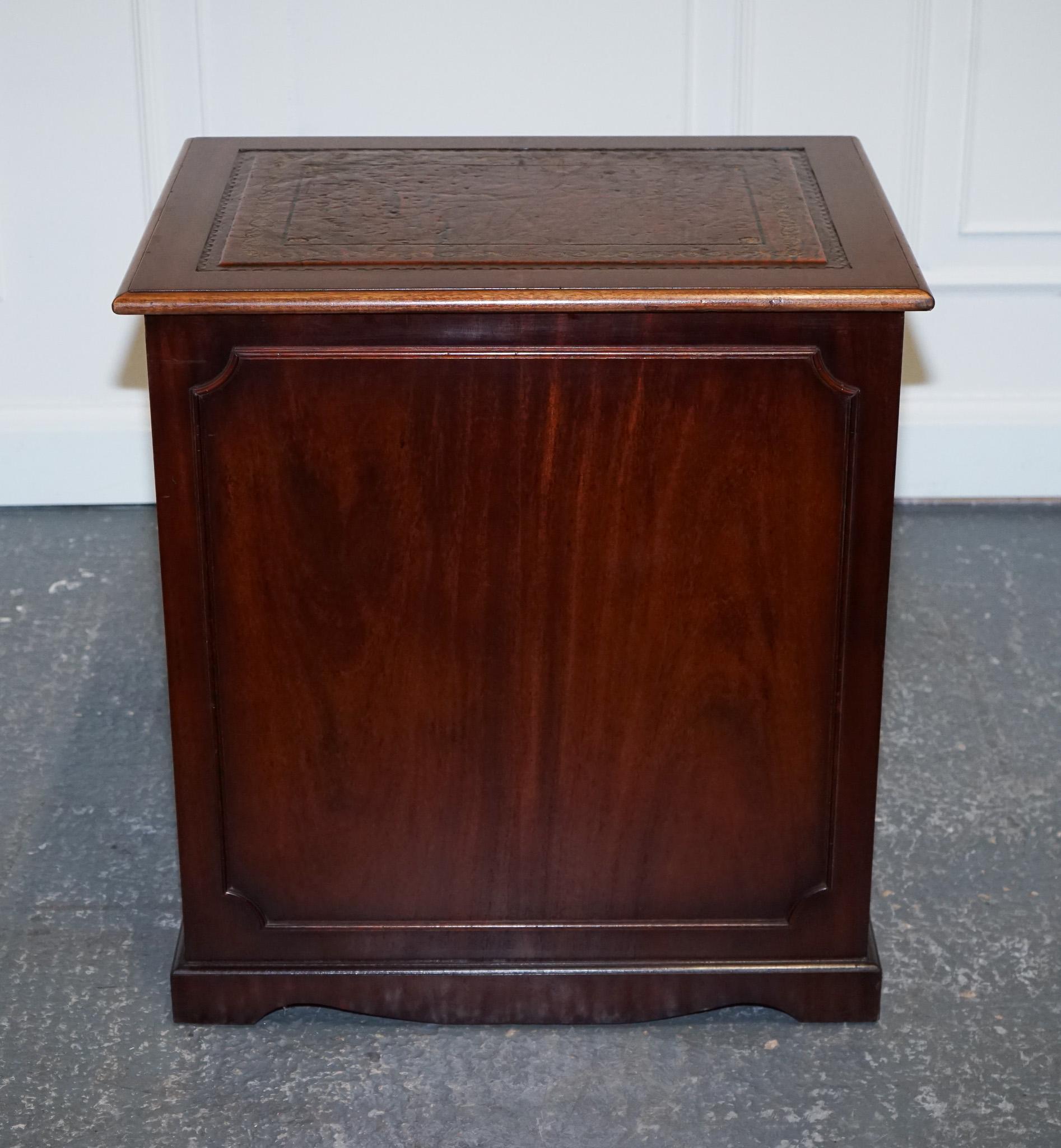20th Century GOLD EMBOSSED BROWN LEATHER TOP FILLING CABiNET - MATCHING DESK AVAILABLE For Sale