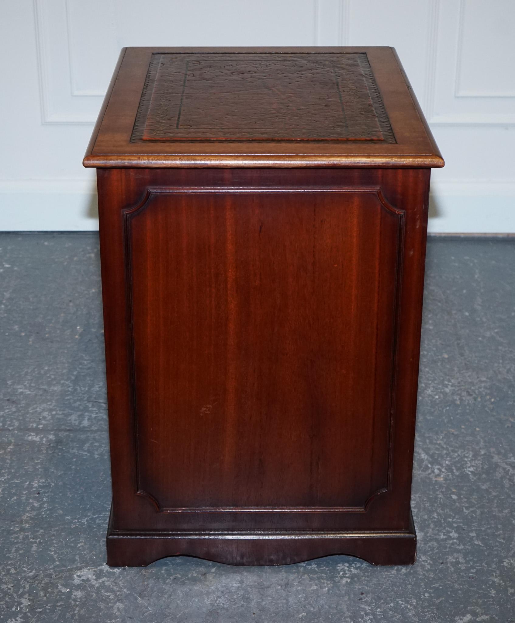 Hardwood GOLD EMBOSSED BROWN LEATHER TOP FILLING CABiNET - MATCHING DESK AVAILABLE For Sale