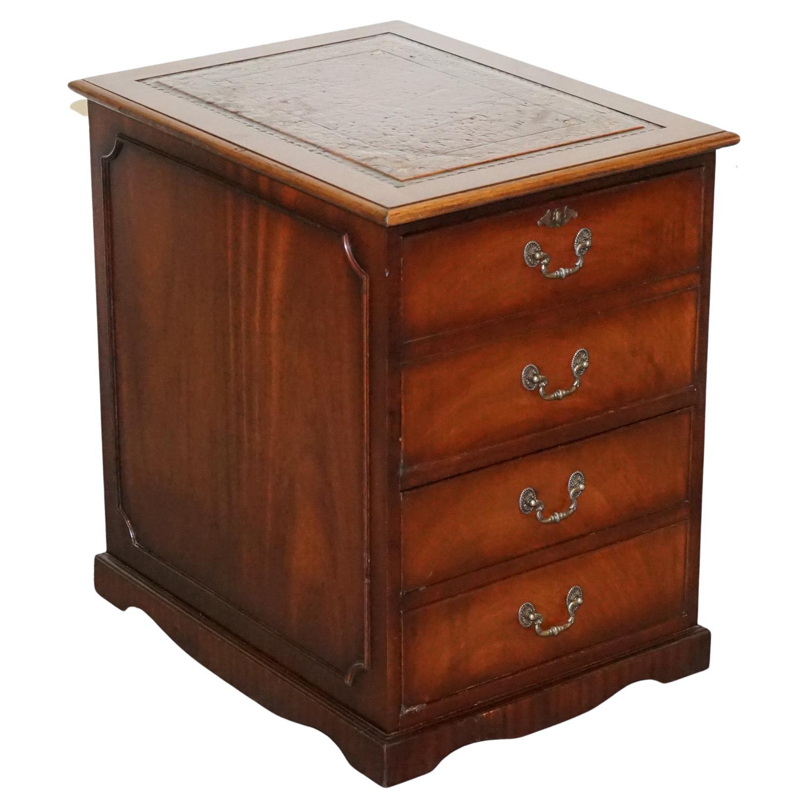 GOLD EMBOSSED BROWN LEATHER TOP FILLING CABiNET - MATCHING DESK AVAILABLE For Sale