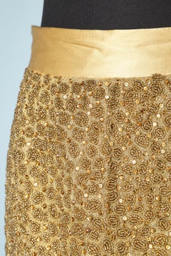 Gold embroidered pencil skirt  and yellow gold satin belt Gianni Versace