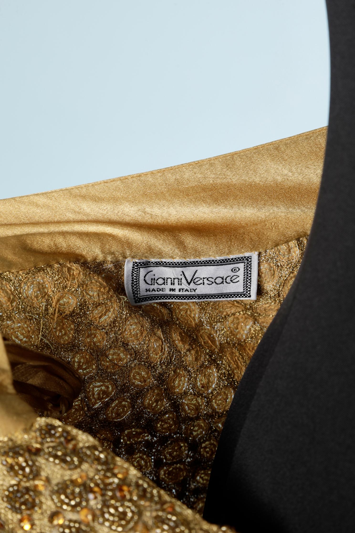 Gold embroidered pencil skirt  and yellow gold satin belt Gianni Versace  For Sale 1