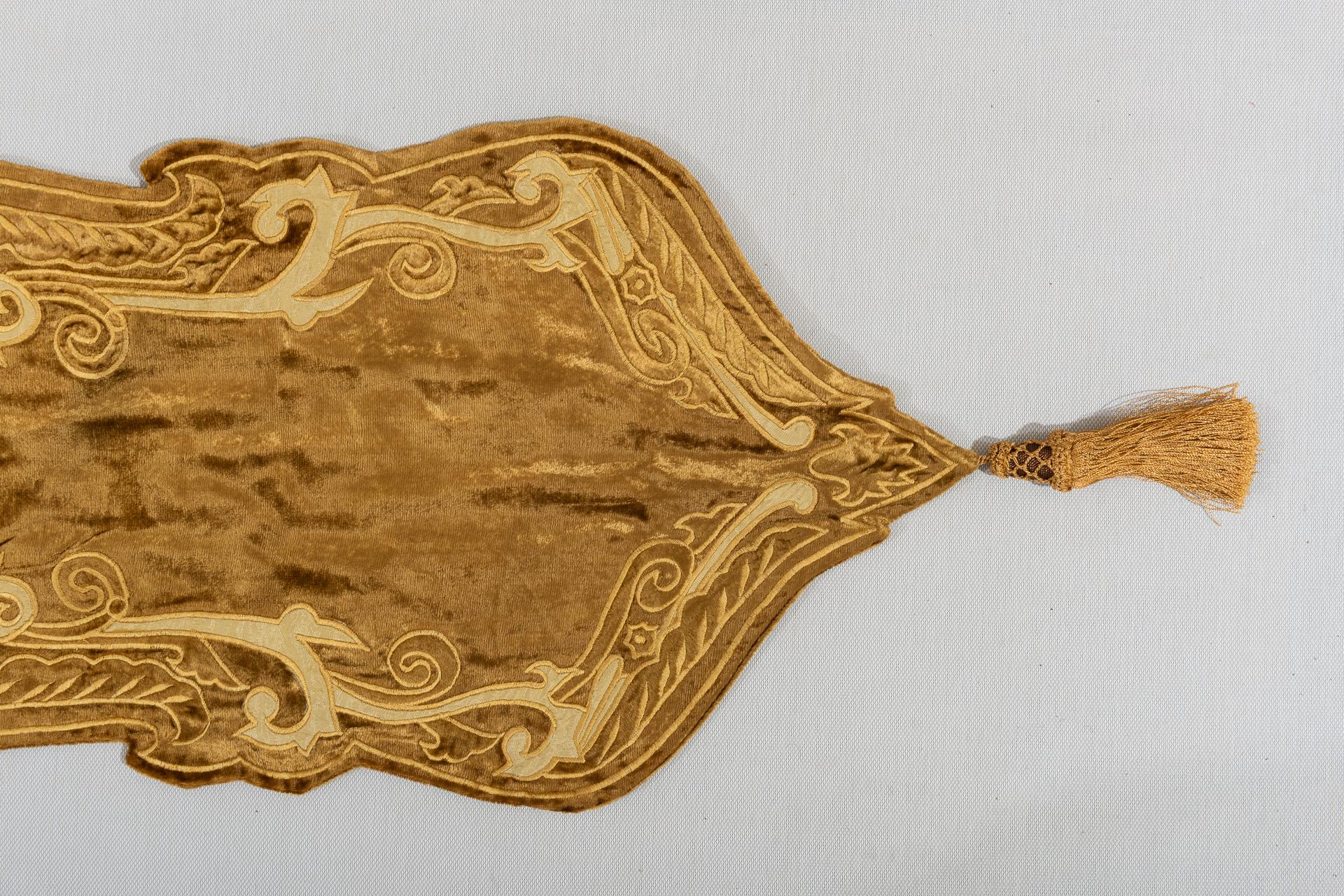 Velvet Gold Embroidered Strip For Sale