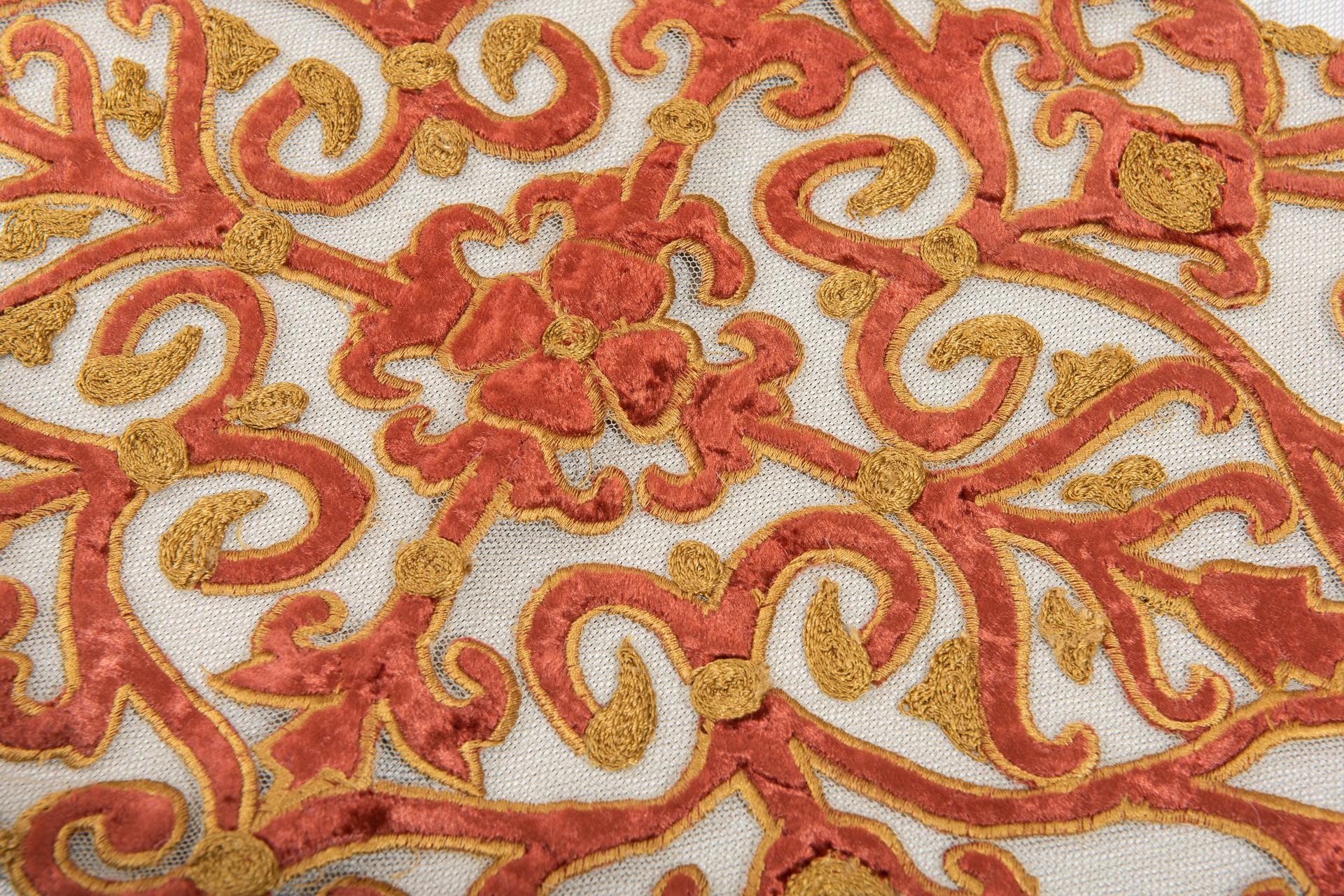 Italian Gold Embroidered Velvet Stripe For Sale