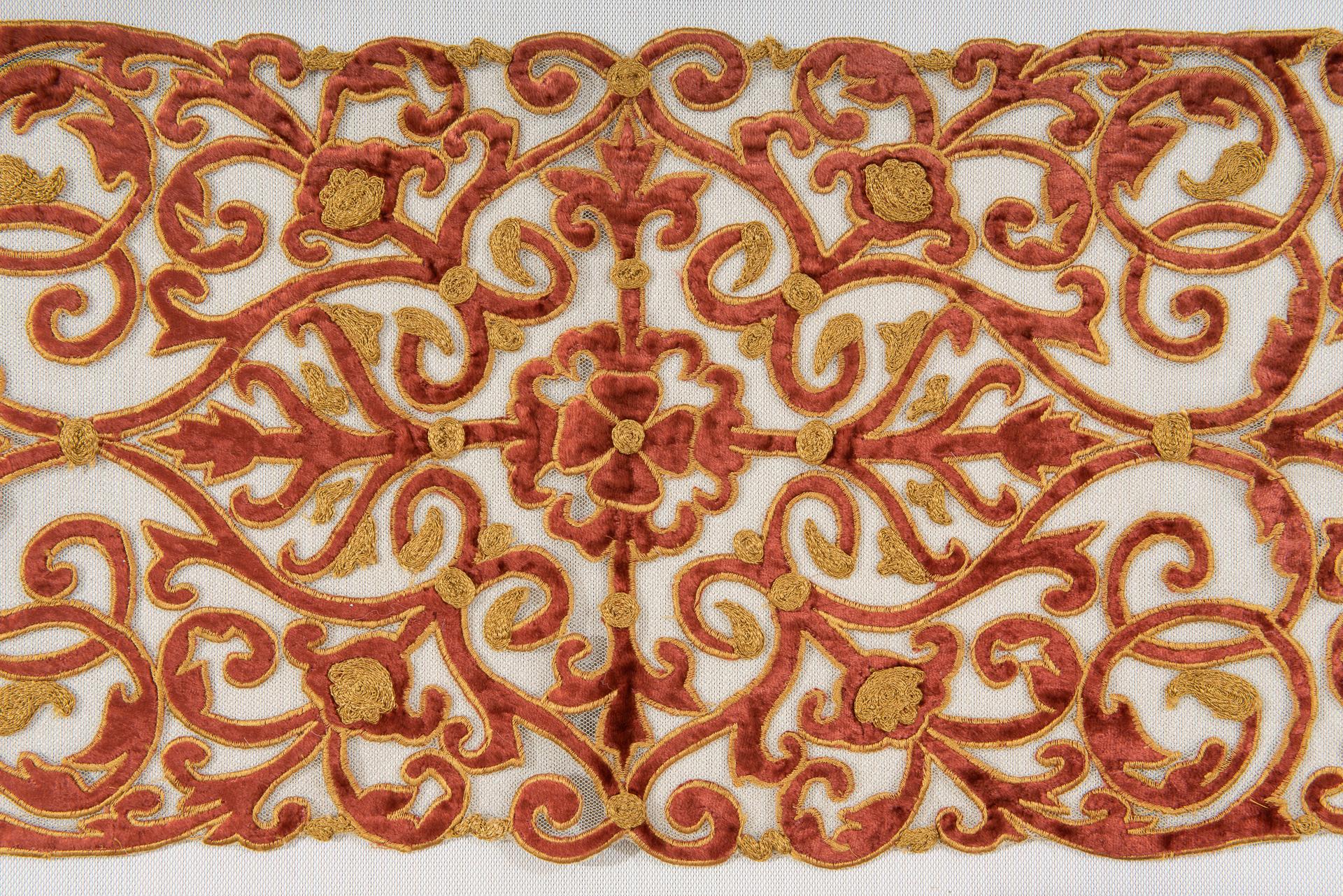Contemporary Gold Embroidered Velvet Stripe For Sale