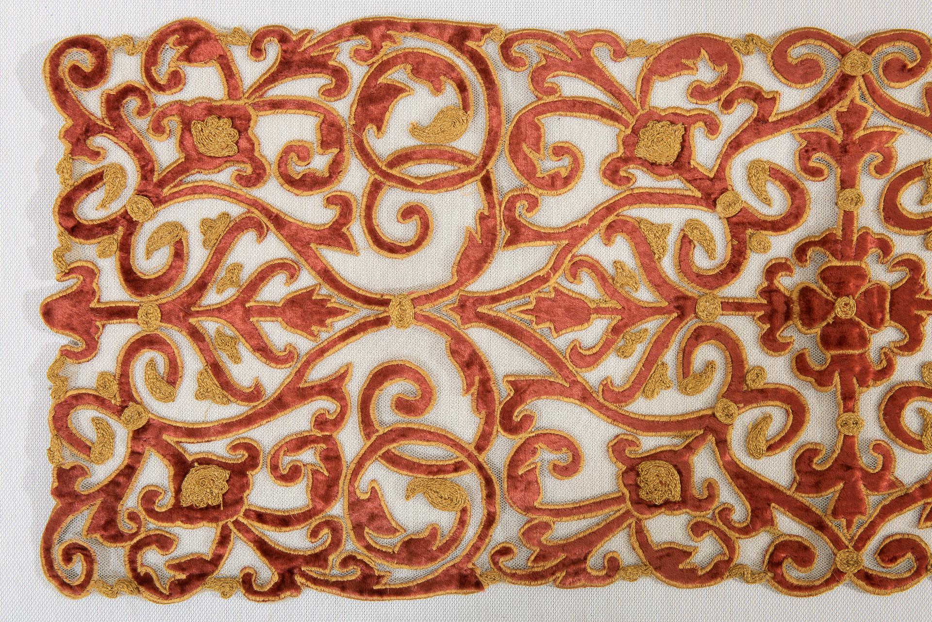 Gold Embroidered Velvet Stripe For Sale 1