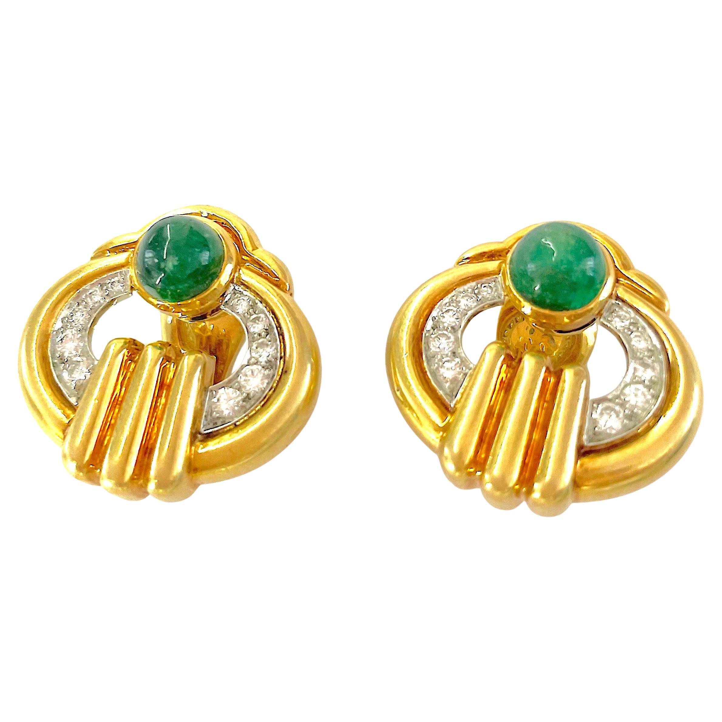 Gold Emerald and Diamond Ear Clips by David Webb
