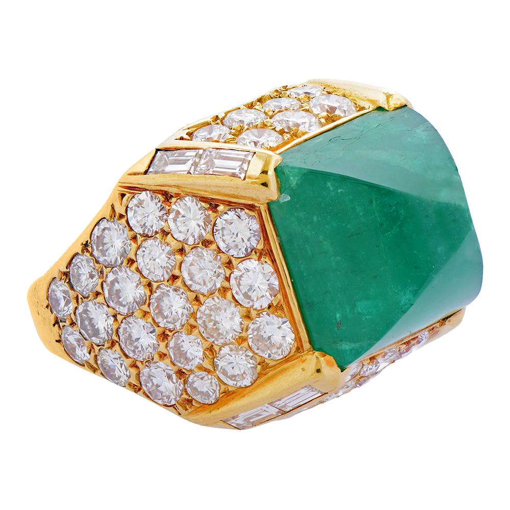 Gold Emerald and Diamond Ring by O.J. Perrin
