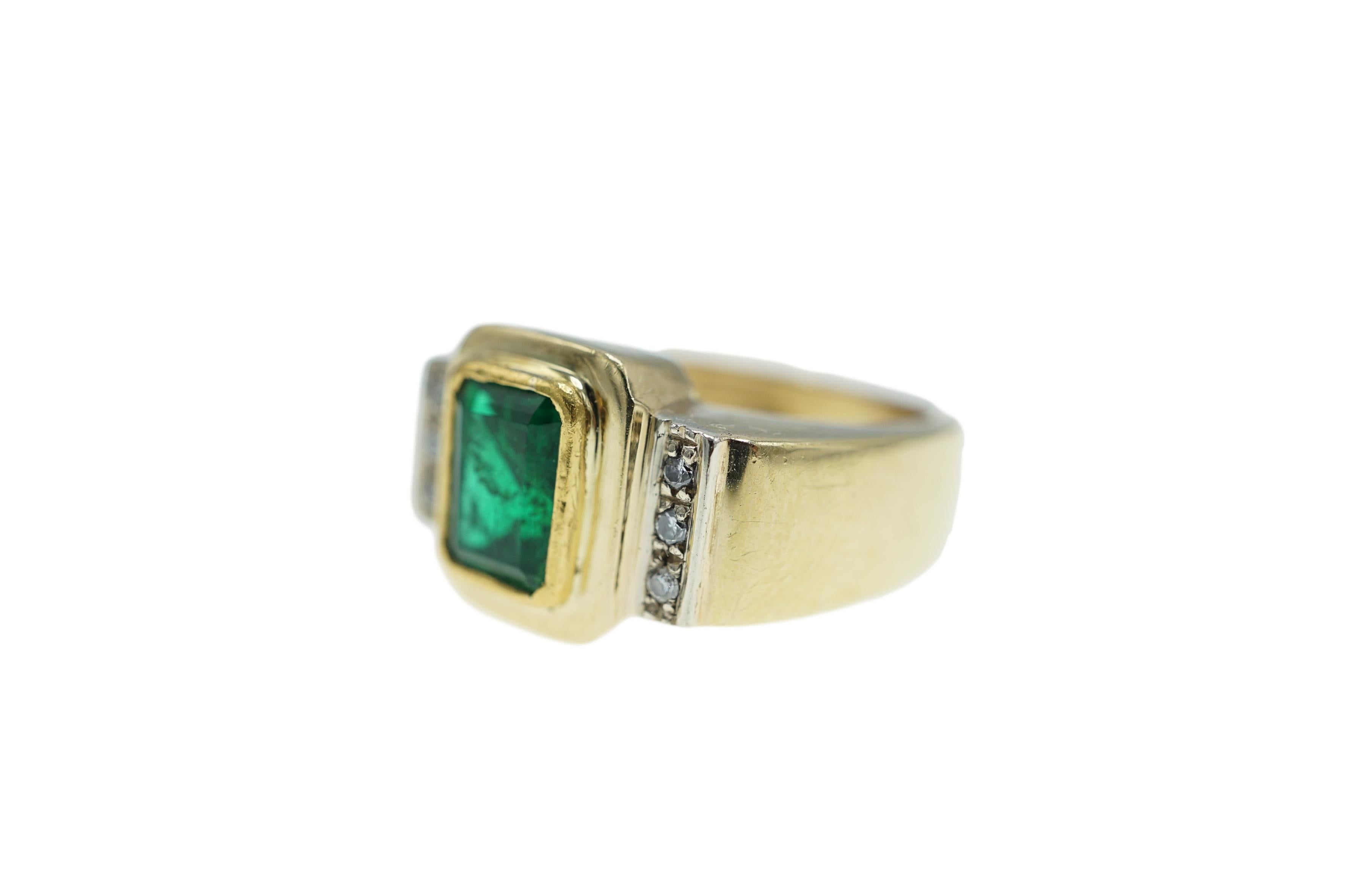 Emerald Cut Gold, Emerald and Diamond Ring For Sale