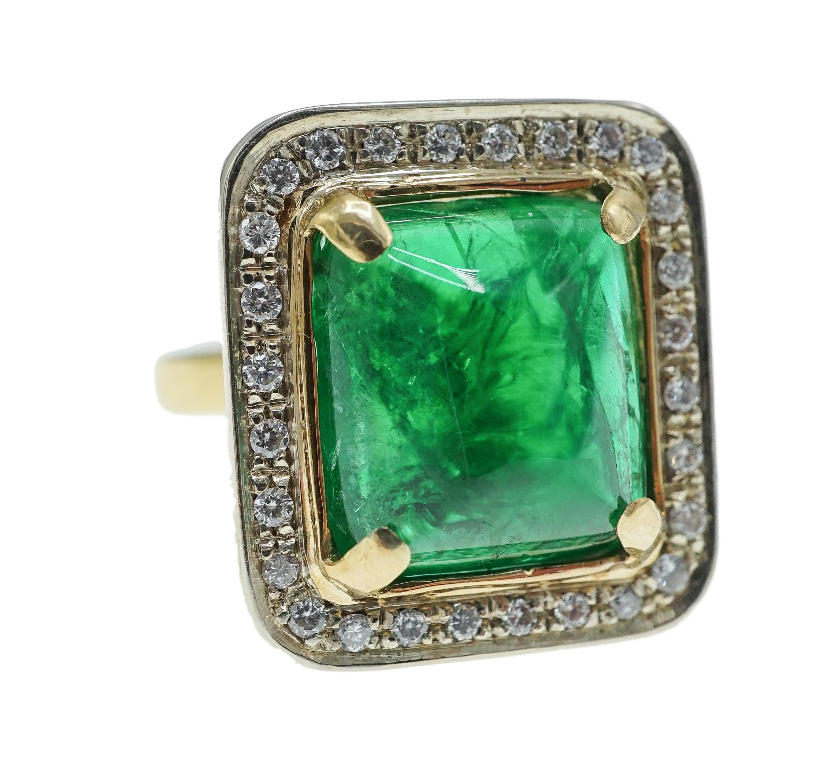 Women's or Men's Gold, Emerald and Diamond Ring For Sale