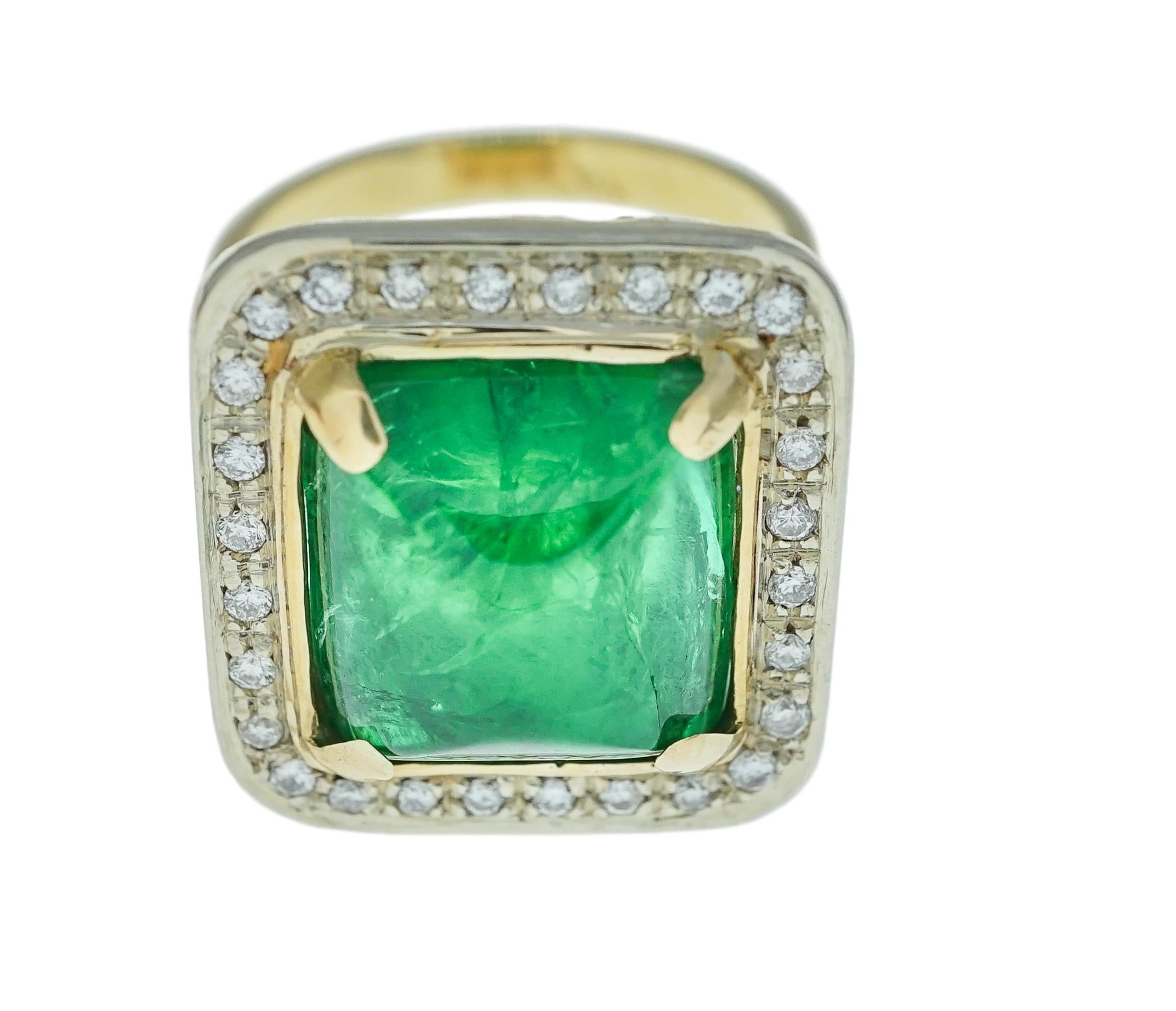 Gold, Emerald and Diamond Ring For Sale 1