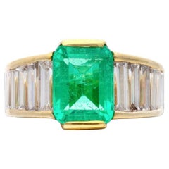 Vintage SSEF Swiss Certified 3.22 Cts Columbian Emerald and Diamond Ring