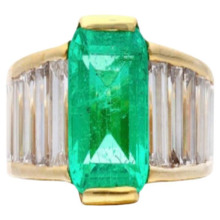Gold, 3.20ct Colombian Emerald and Diamond Ring
