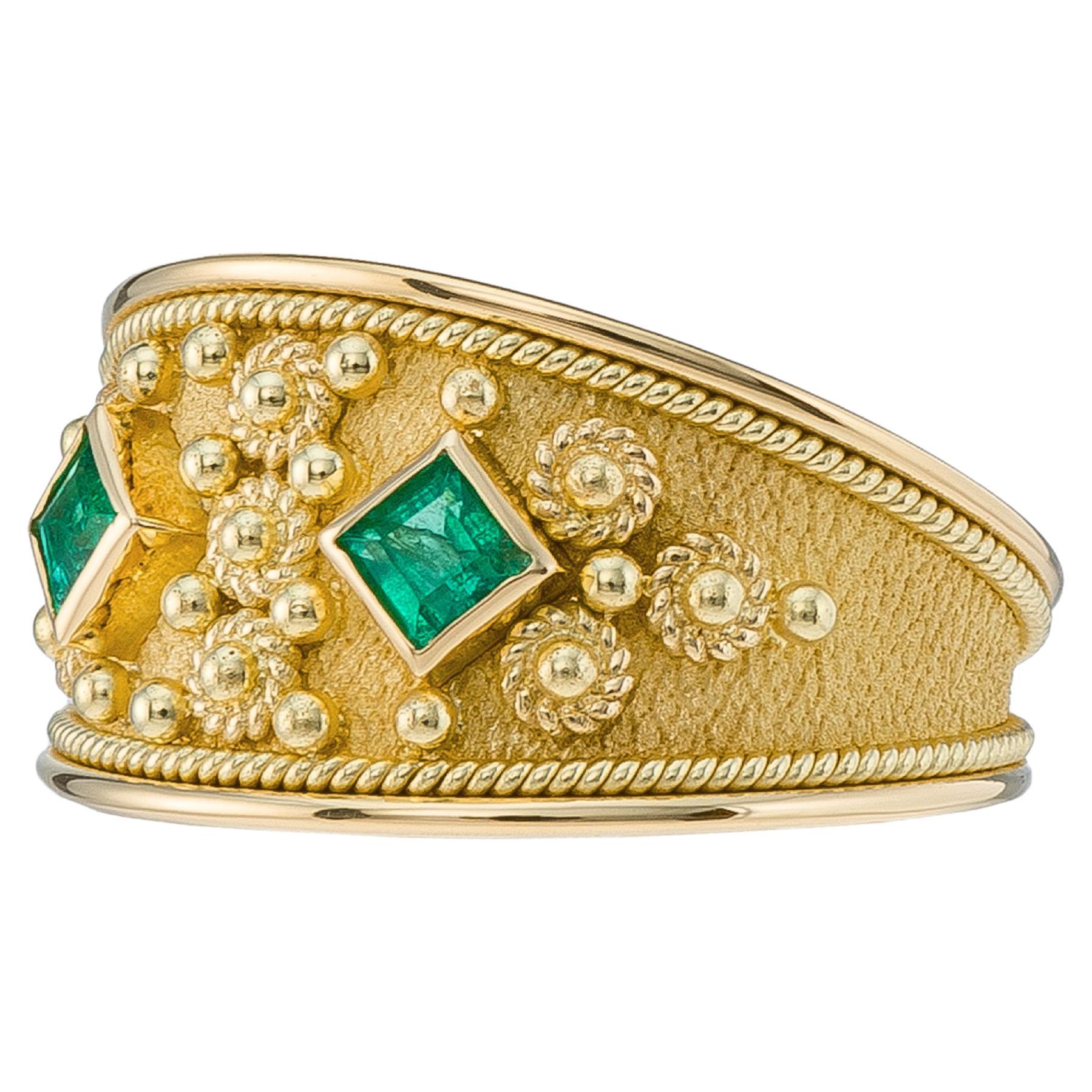 Gold Emerald Byzantine Ring For Sale