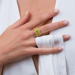 Gold Emerald Byzantine Ring with Diamonds