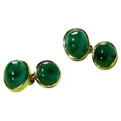 Antique Gold Emerald Cabochon Cufflinks Early 20th Century