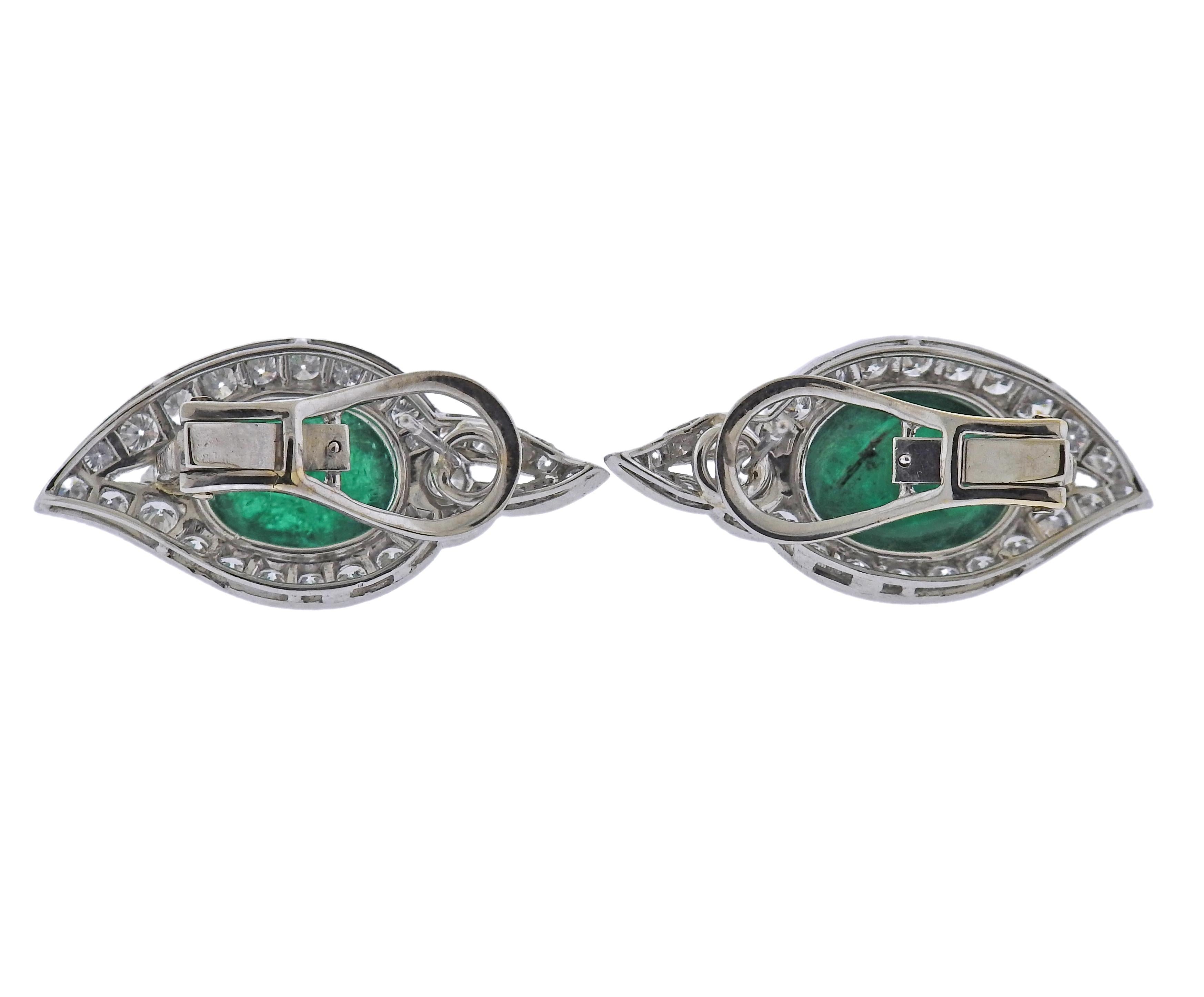 Gold Emerald Cabochon Diamond Earrings In Excellent Condition In New York, NY