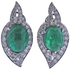 Gold Emerald Cabochon Diamond Earrings