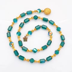 Gold & Emerald Crystal Beaded Necklace By Vendome, 1960s