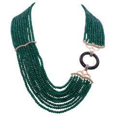 Gold, Emerald, Diamond and Onyx Necklace