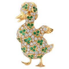 Gold, Emerald & Diamond Duck Brooch by Reza