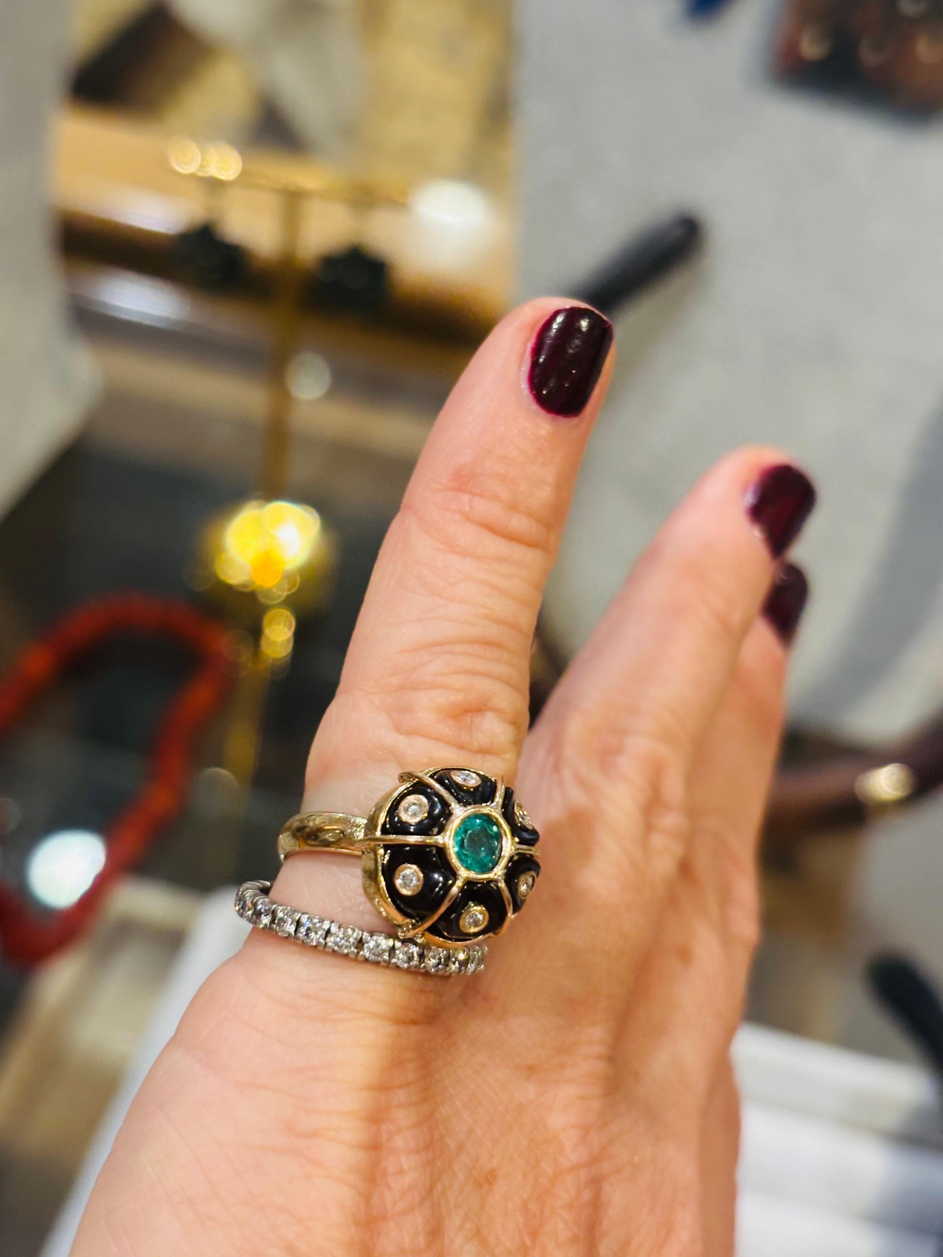da uomo o donna Anello in oro, smeraldo, diamanti e onice nera in vendita