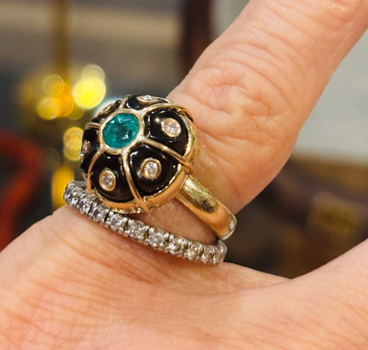 Anello in oro, smeraldo, diamanti e onice nera in vendita 2