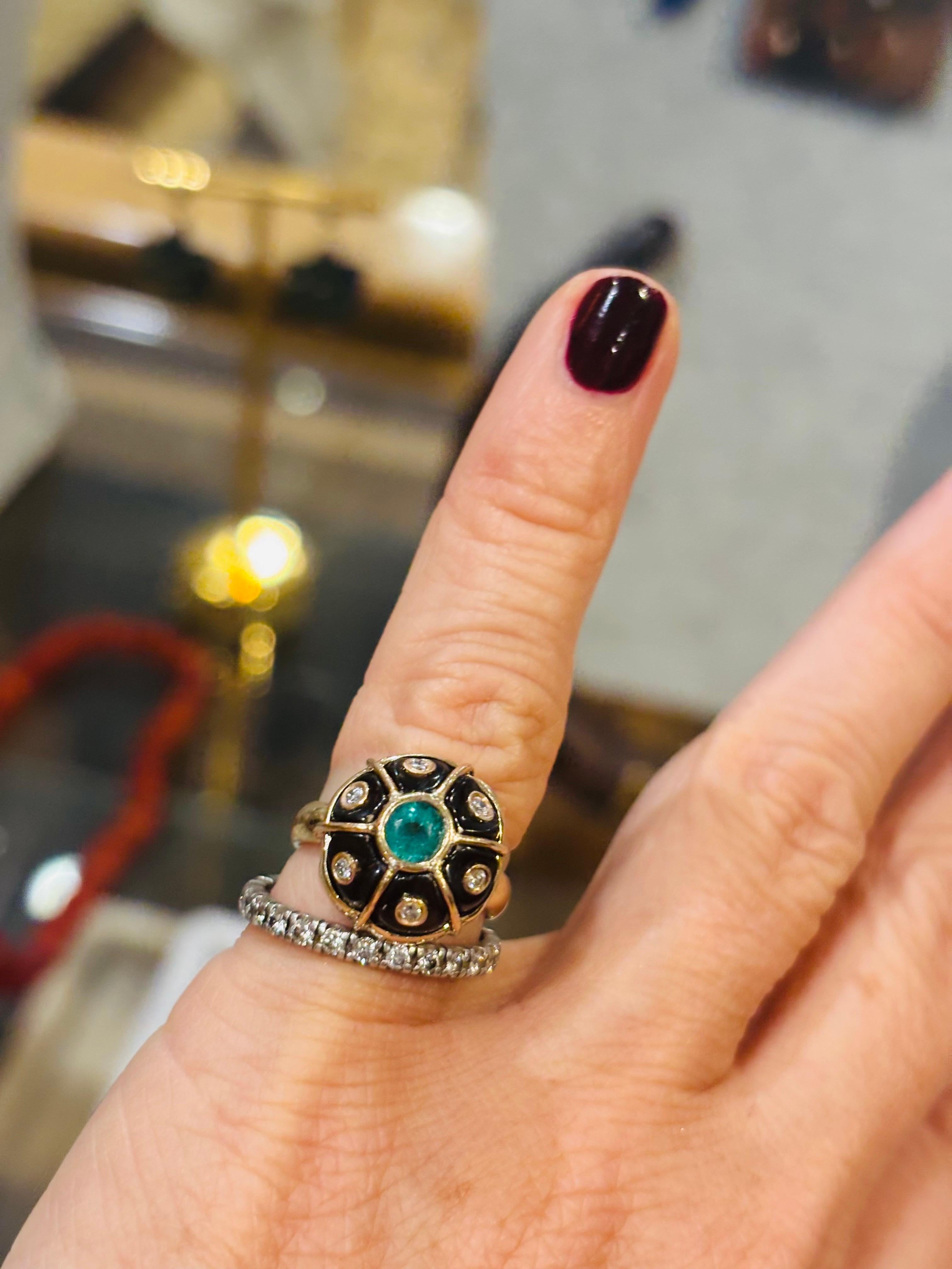 Anello in oro, smeraldo, diamanti e onice nera in vendita 4