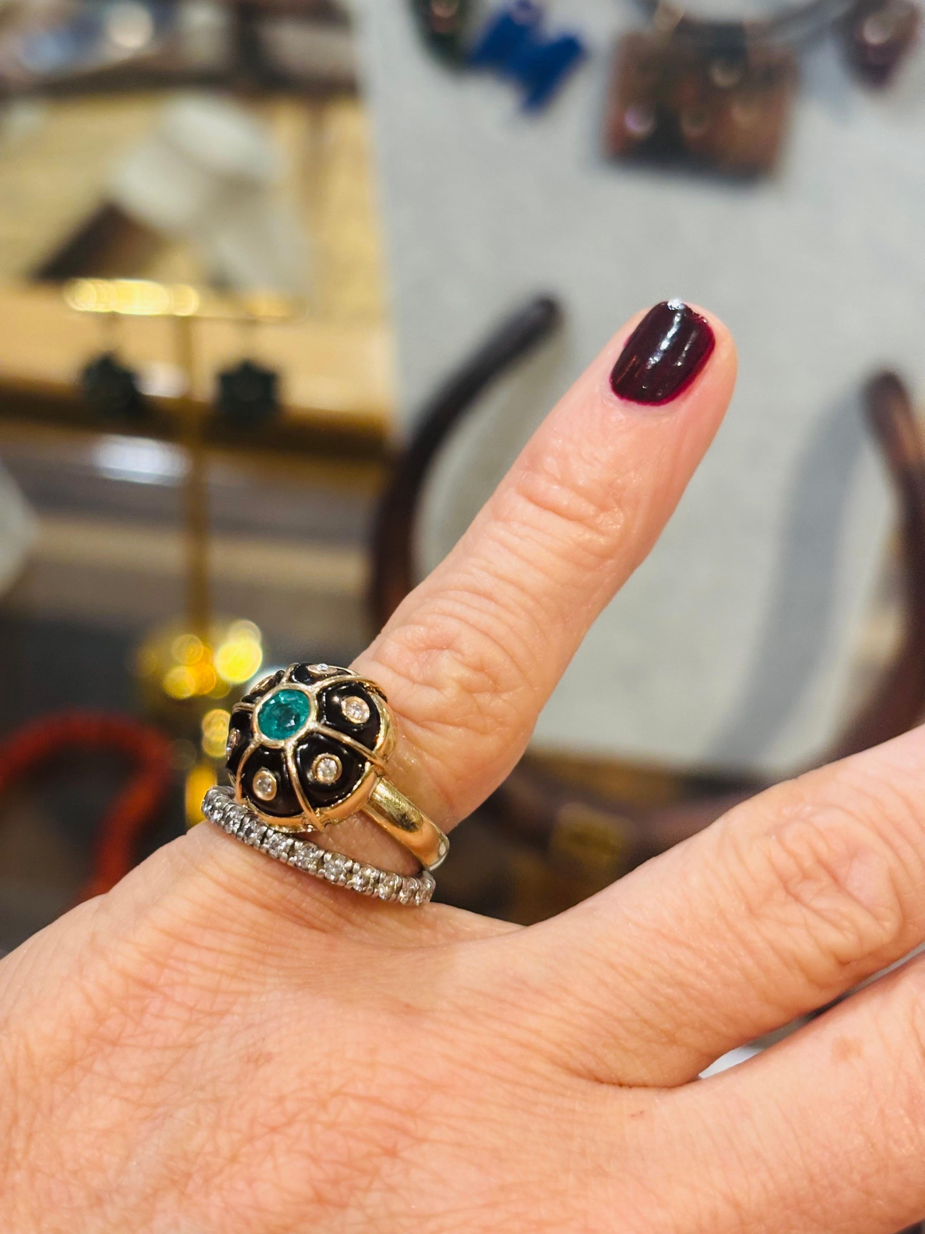 Anello in oro, smeraldo, diamanti e onice nera in vendita 5