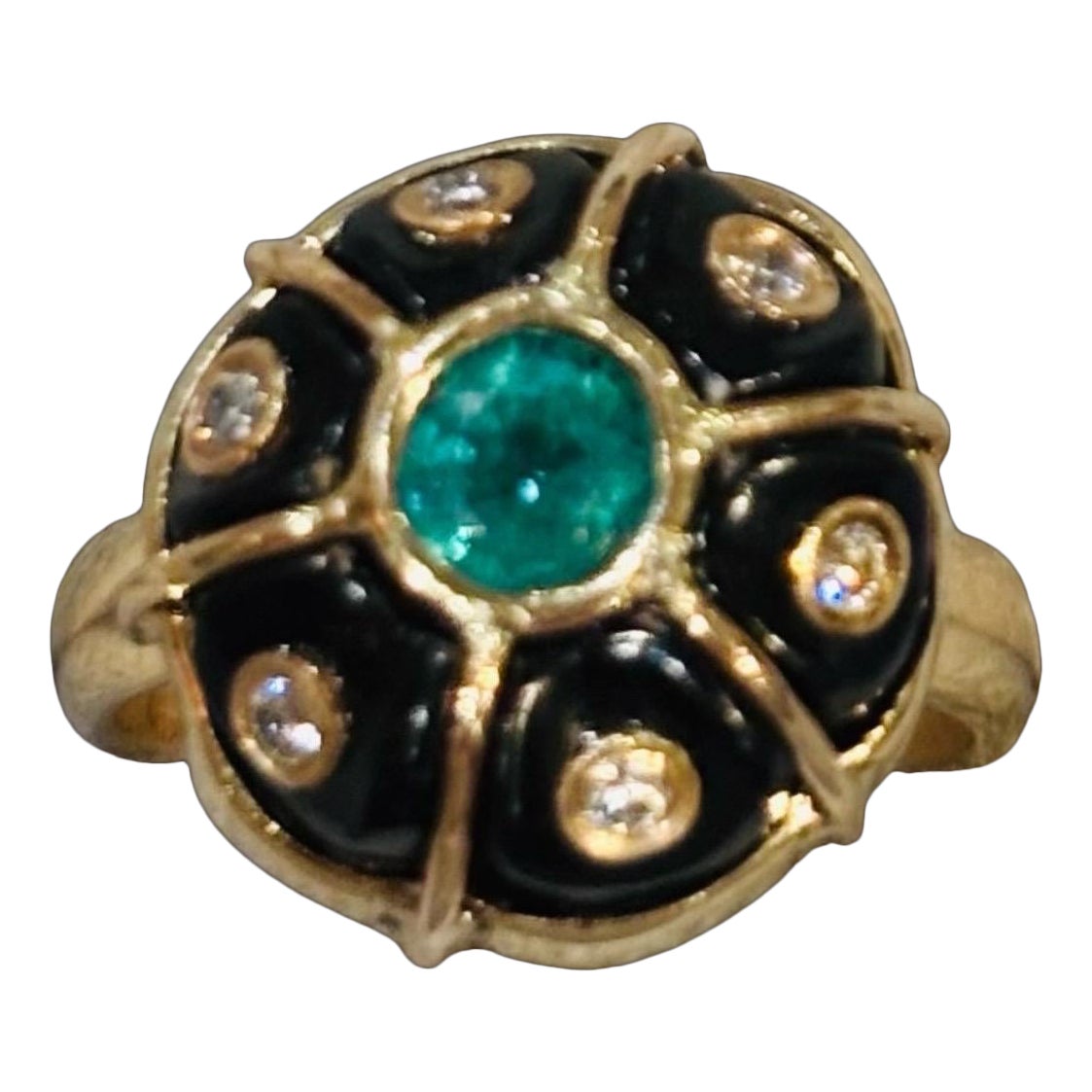 Anello in oro, smeraldo, diamanti e onice nera in vendita 6
