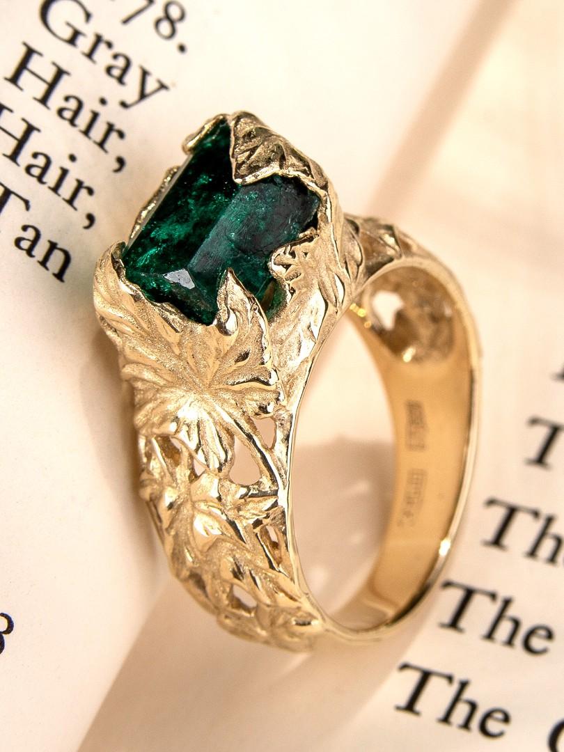 green crystal engagement ring