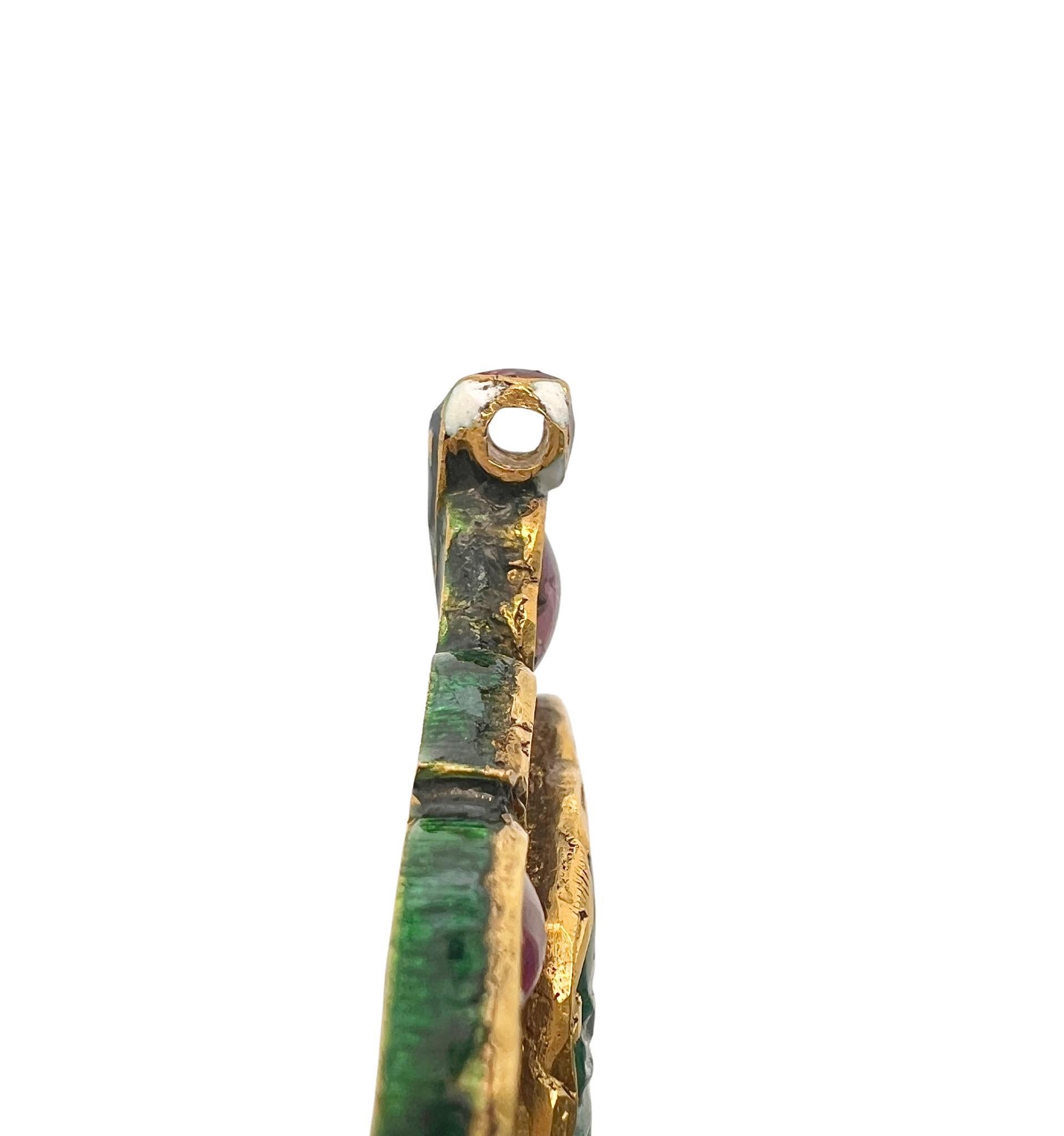 Gold Emerald Ruby and Diamond Pendant In Excellent Condition For Sale In New York, NY