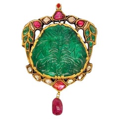 Gold Emerald Ruby and Diamond Pendant