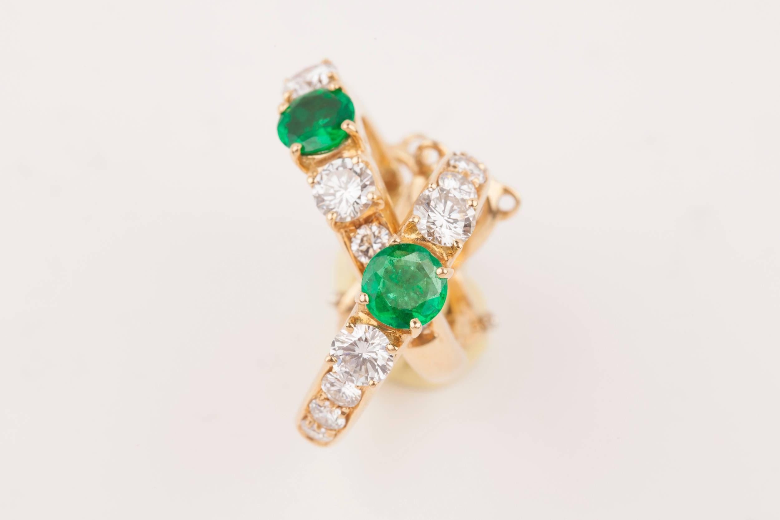 Gold Emeralds and Diamonds French Créoles Earrings 6