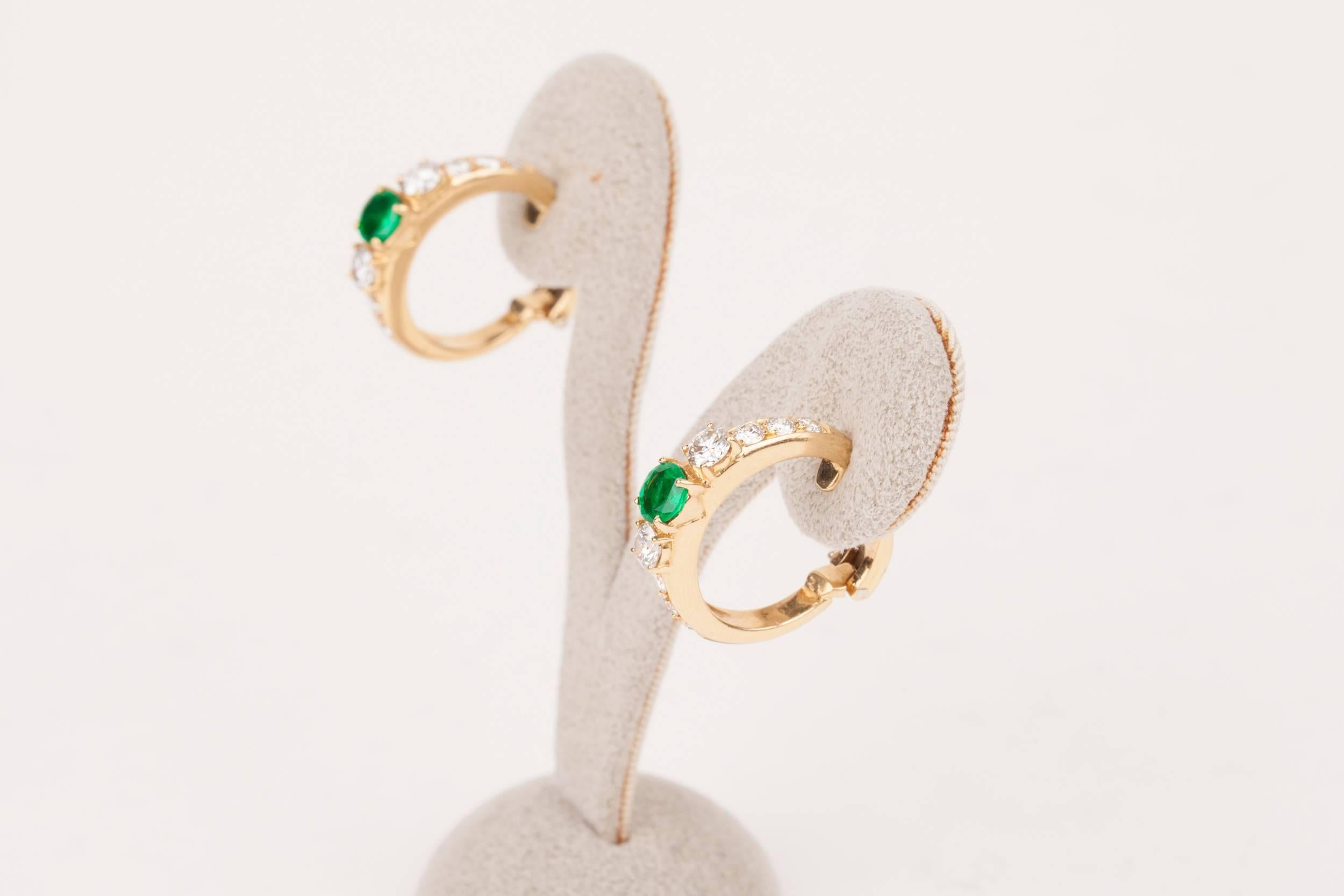 Gold Emeralds and Diamonds French Créoles Earrings 9