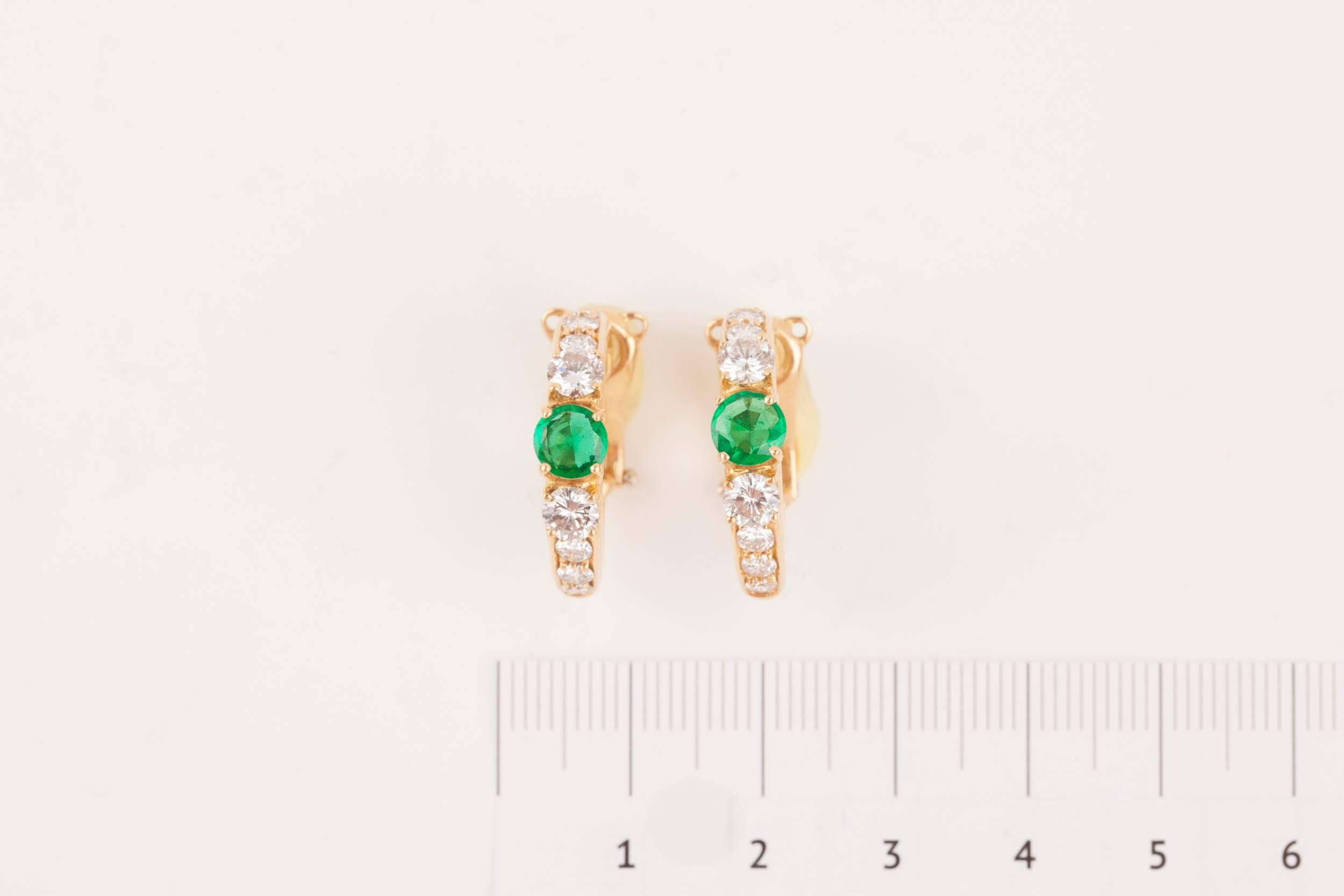 Women's Gold Emeralds and Diamonds French Créoles Earrings