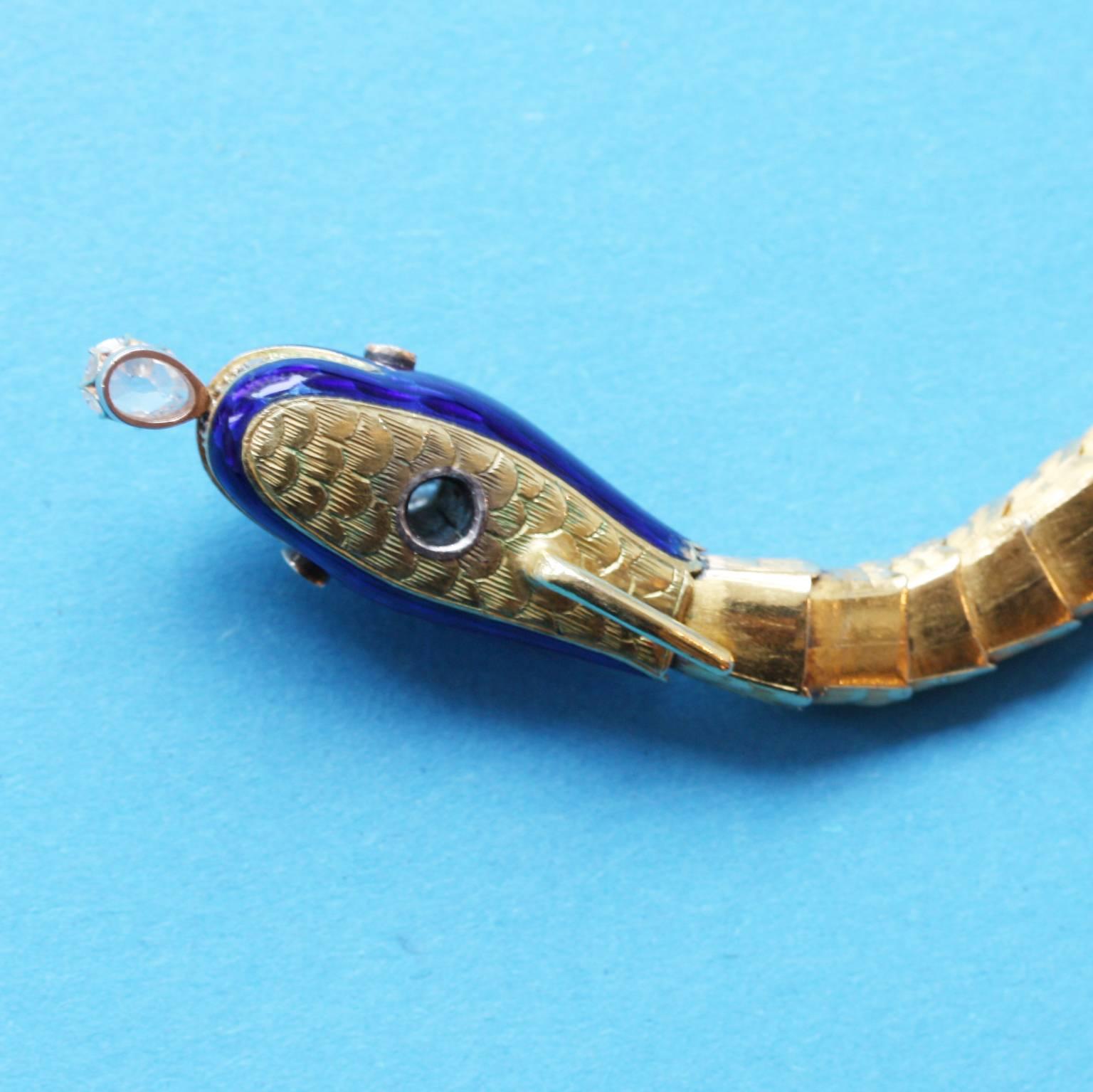 Gold Enamel and Diamond Snake Bracelet 2