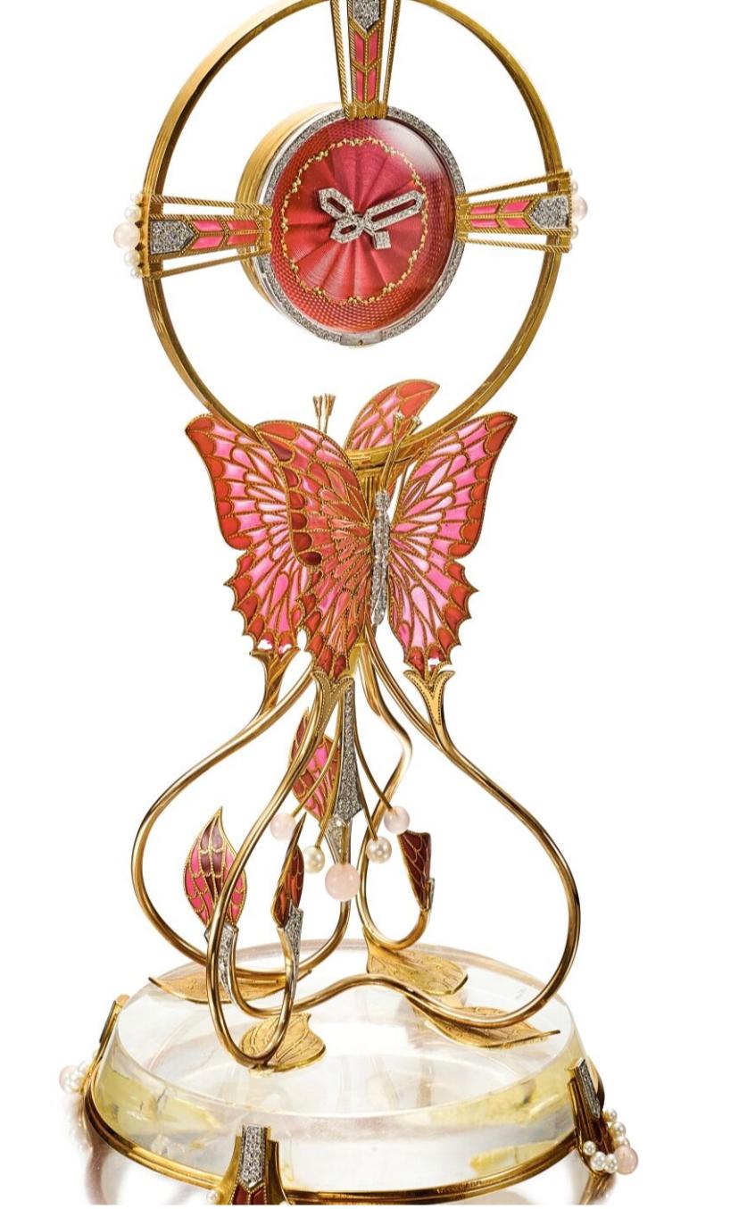 Women's or Men's Gold Enamel and Gem Set Butterfly Clock by Garrard
