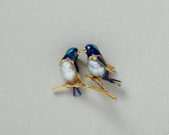 Gold Enamel and Pearl Bird Brooch