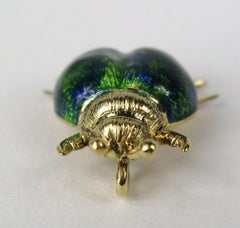 Gold Enamel Beetle Bug Pendant Blue Green