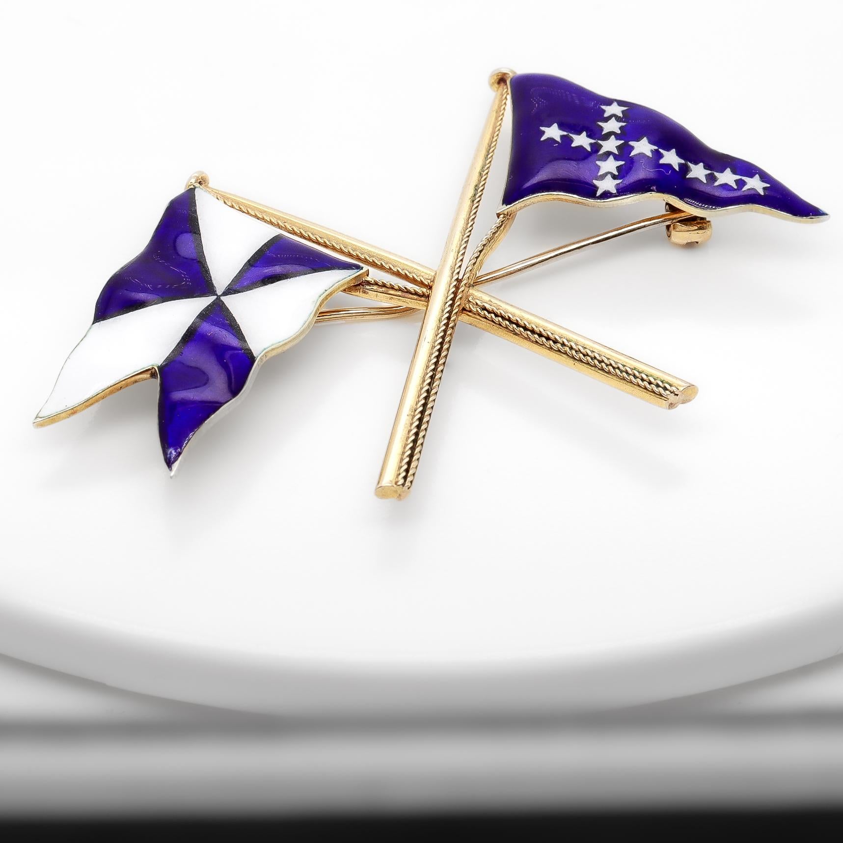 Gold & Enamel Benzie Seawanhaka Corinthian Yacht Club Burgee/Roosevelt Flag Pin For Sale 6