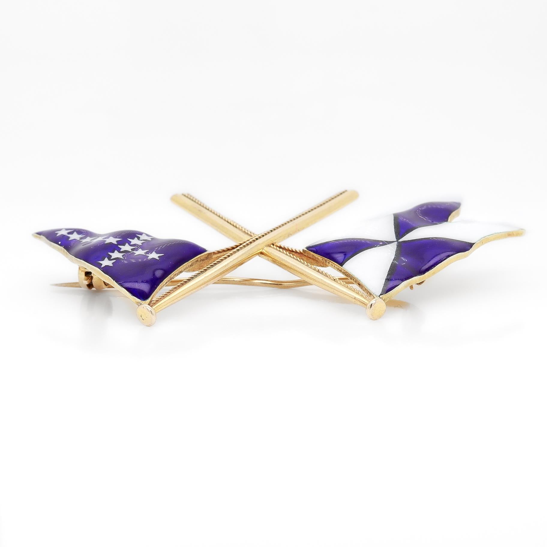 Gold & Enamel Benzie Seawanhaka Corinthian Yacht Club Burgee/Roosevelt Flag Pin For Sale 3