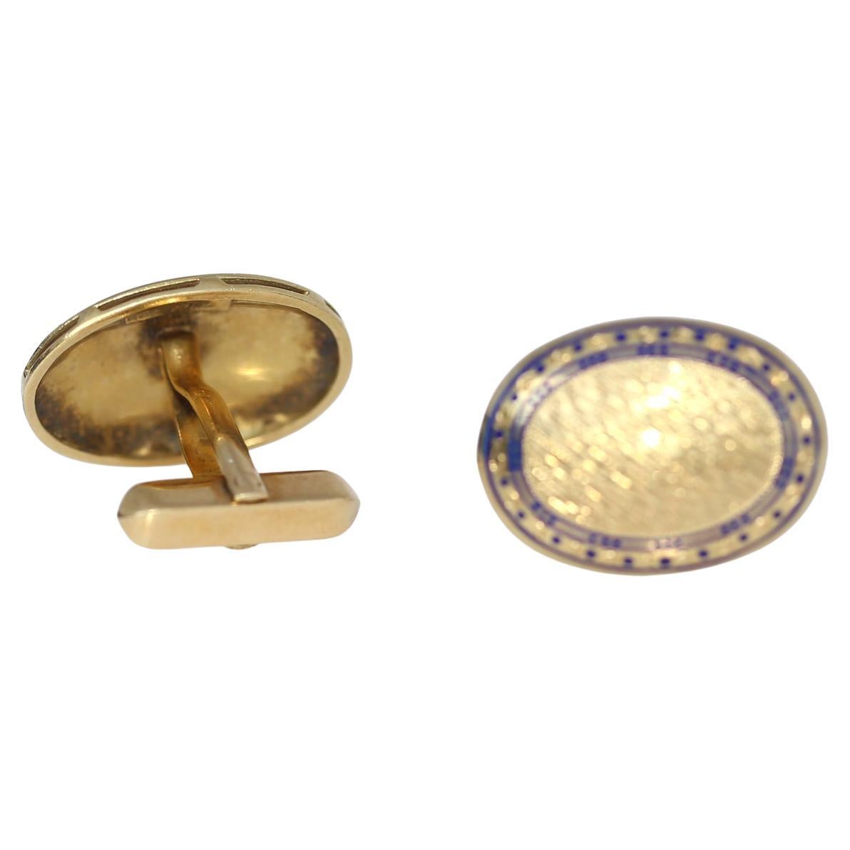 Classic and stylish Gold with Blue Enamel Cufflinks. The art of fine dressing is almost gone from our everyday life, but these fine items are a great reminder of how stylish a white shirt can be. Suitable for both ladies and gents it elevates the