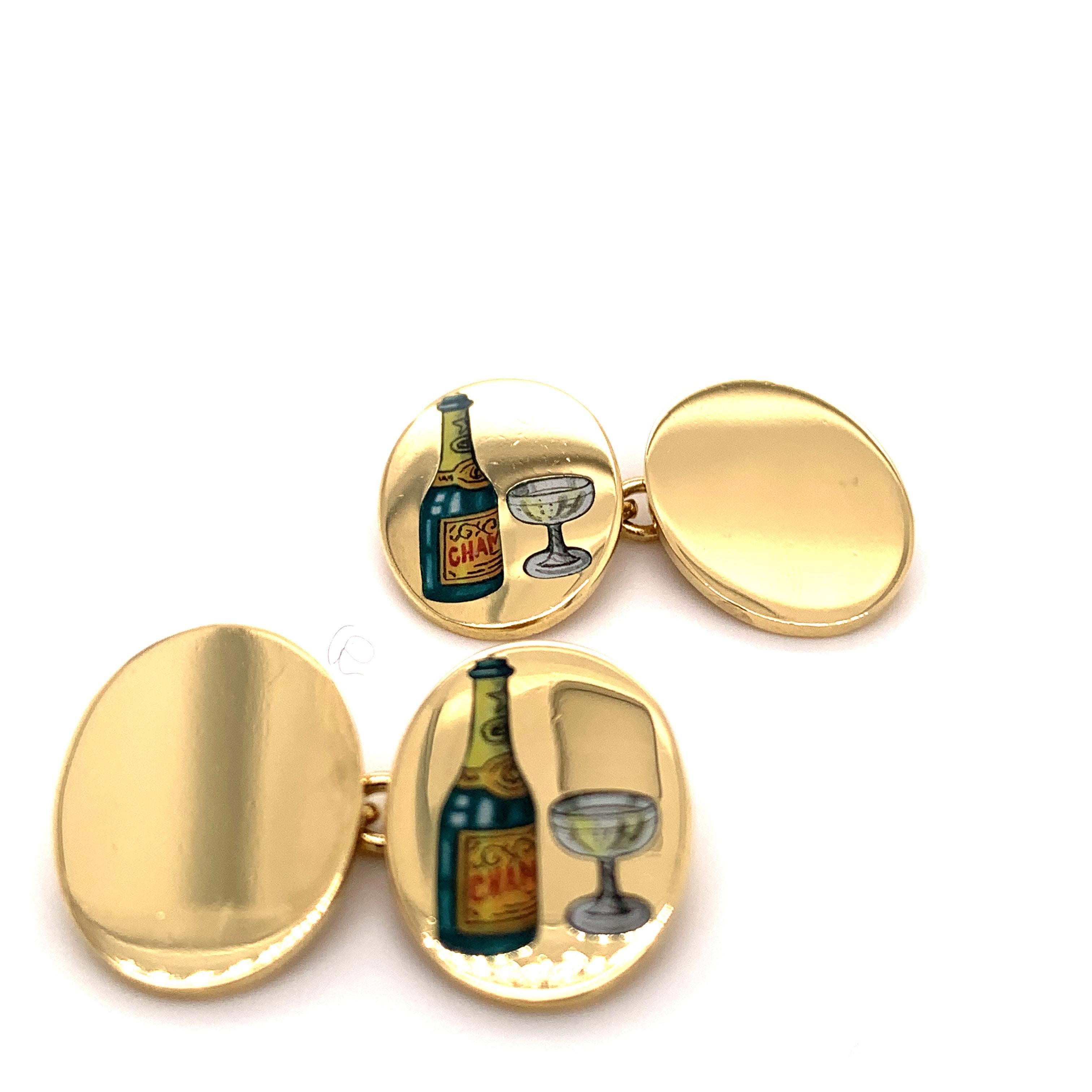 Gold and Enamel Deakin & Francis Champagne Cufflinks For Sale 1