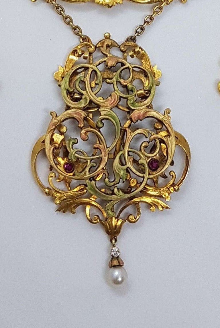 Rare Art Nouveau Paul Telge Berlin Diamond Ruby Emerald Pearl Gold