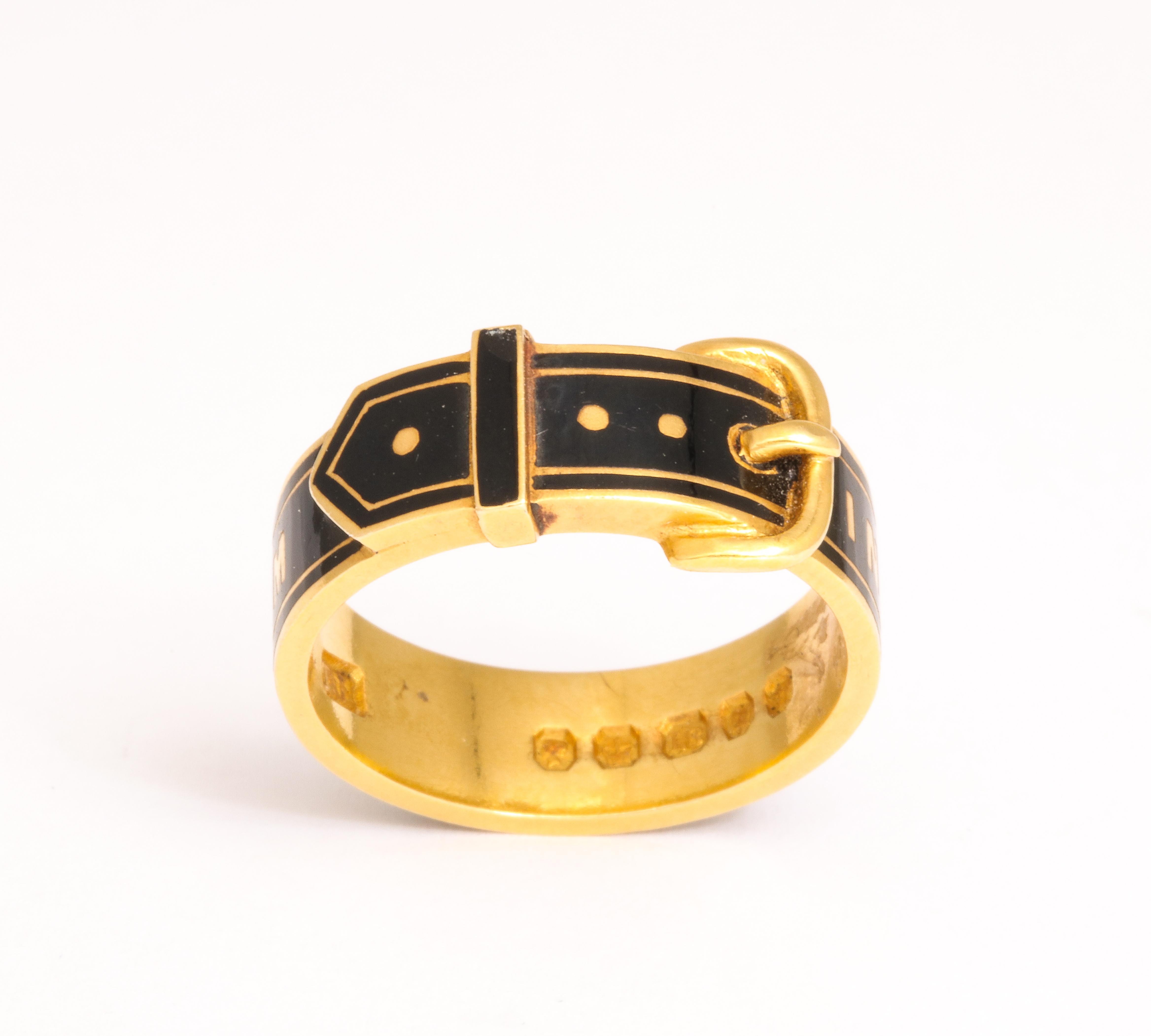 George III Victorian Buckle Memorial Ring 18 Karat Gold For Sale