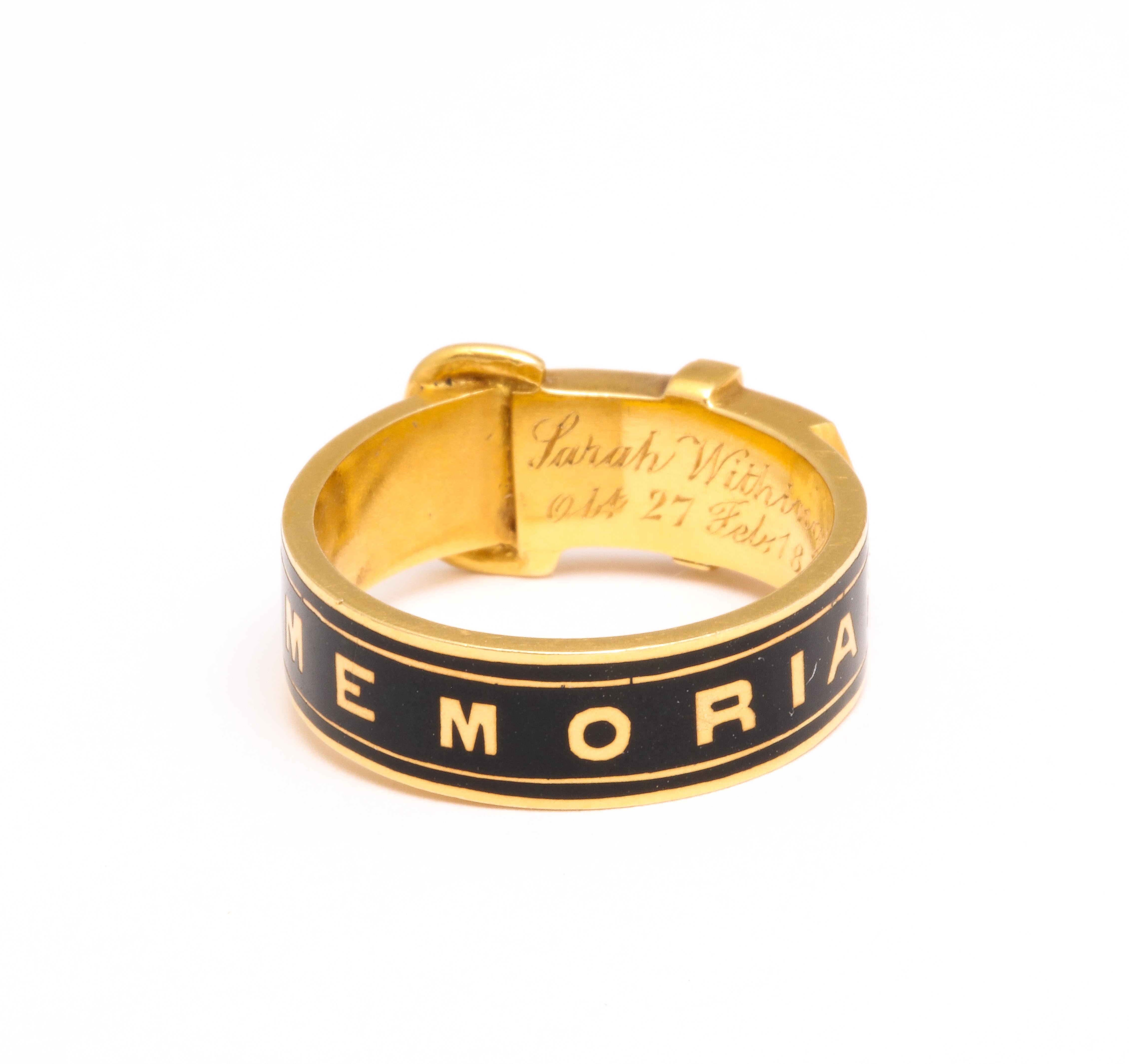 Victorian Buckle Memorial Ring 18 Karat Gold For Sale 4