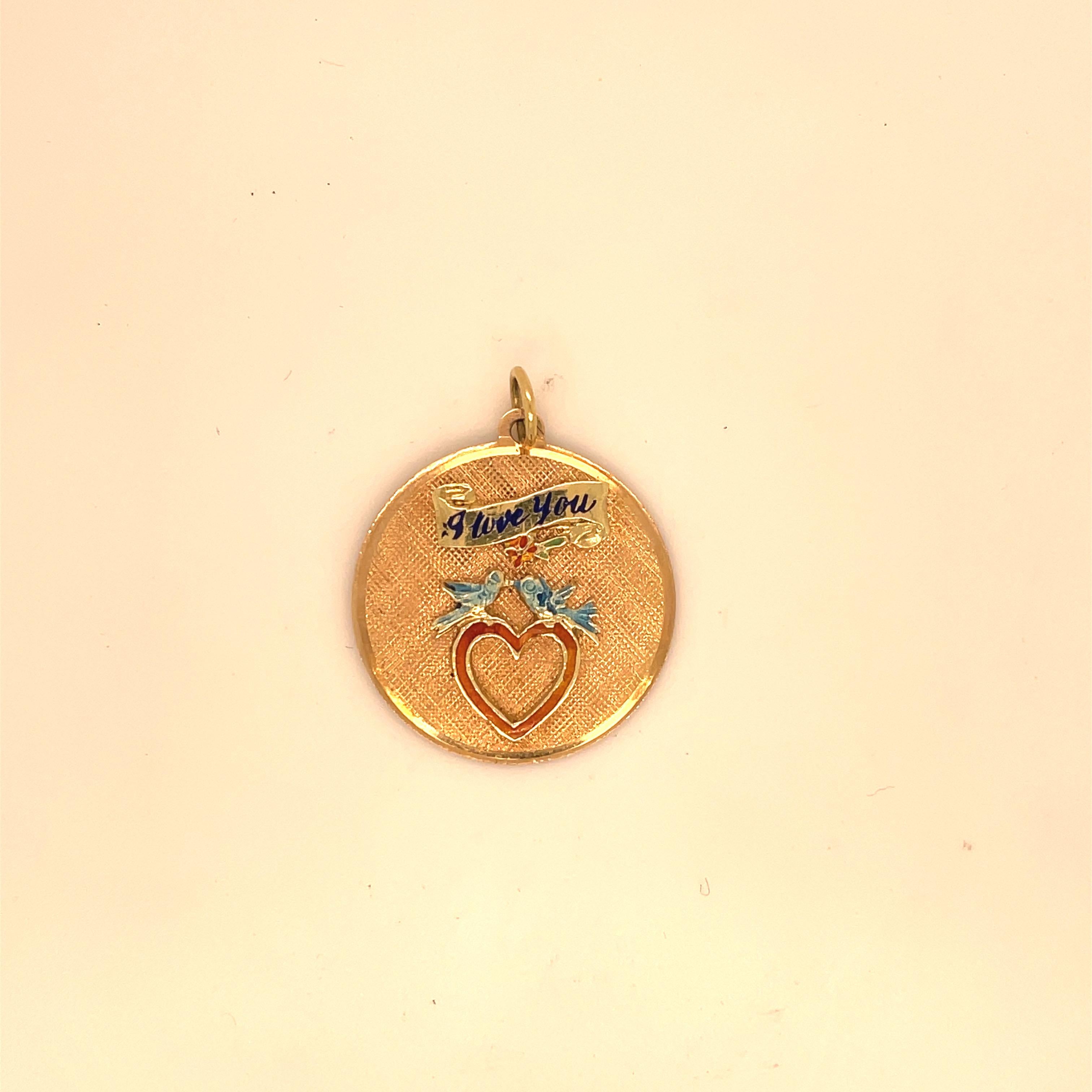 Gold & Enamel I Love You Charm In Excellent Condition For Sale In New York, NY