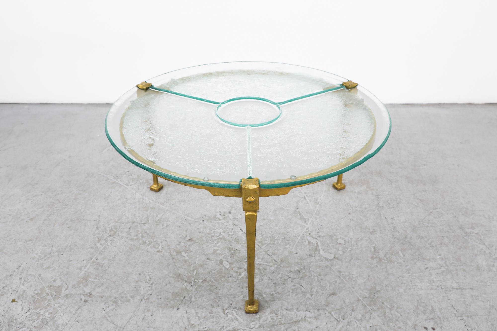 Mid-Century Modern Gold Enameled Lothar Klute Brutalist Coffee Table with Molded Glass Top For Sale